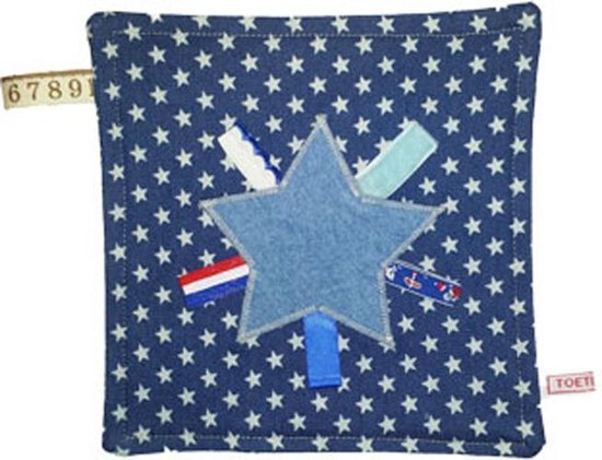 Toetie & Zo Handgemaakt Tutteldoekje Jeans Ster, labeldoekje, knuffeldoekje van T