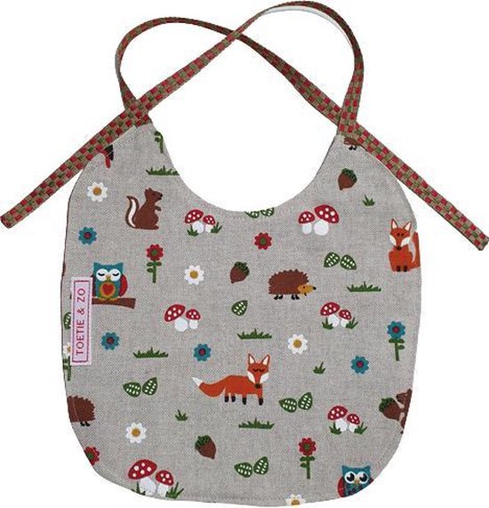 Toetie & Zo Handgemaakte Slabber Bosdieren - Beige - Rood - Slabbetje - Slab - Spuugdoek - Baby - Omkeerbaar - Kraamkado van T