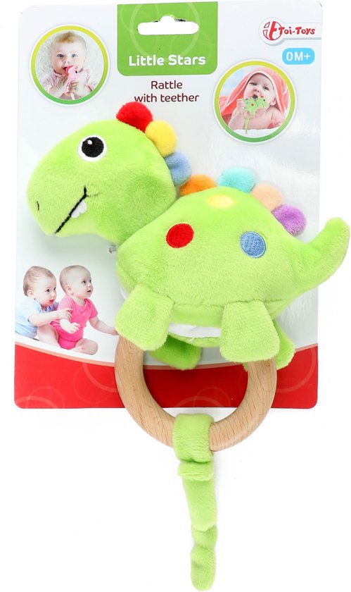 Toi-toys Rammelaar Dino Junior Hout/katoen Groen van Toi-Toys