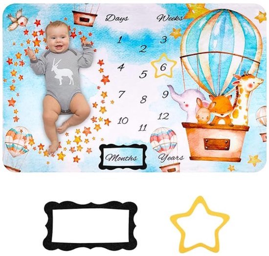 Tokaneit Maanddeken voor jongens en meisjes, mijlpaaldeken, fotodeken, mijlpaaldeken, deken met maand, cadeaus voor moeders en kinderen, uniseks, zacht, dik, groot (100 x 150 cm)