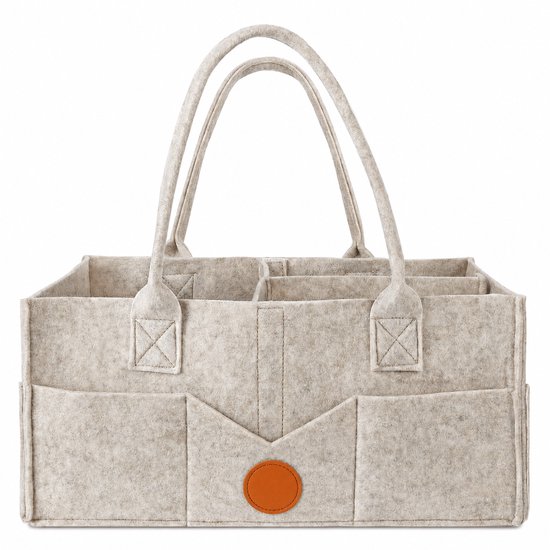 Tolvia Luiertas - Luierbox - Luiermand - OpbergdoosOrganizer van Vilt - Diaper Caddy met Verstelbare Vakken en Handgrepen - Opbergmand voor Luiers, Doekjes en Babyspullen - 33x23x18 cm - Grijsbeige