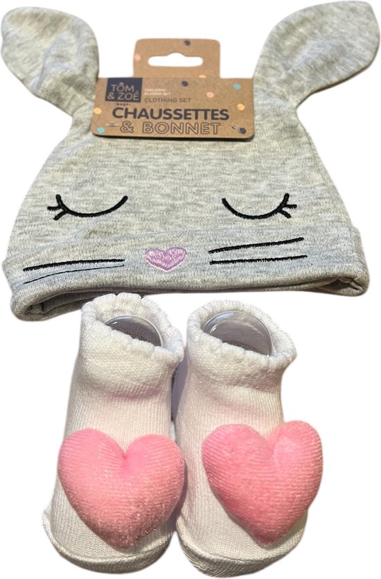 Tom en Zoe - Baby sokjes met mutsje - Hart - 0 tot 6 maand - Geschenkset - meisjes van Tom en Zoe