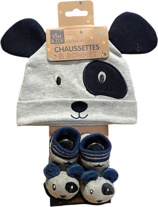 Tom en Zoe - Babysokjes met muts - Panda - 0 tot 6 maand - Geschenk set - Blauw van Tom en Zoe