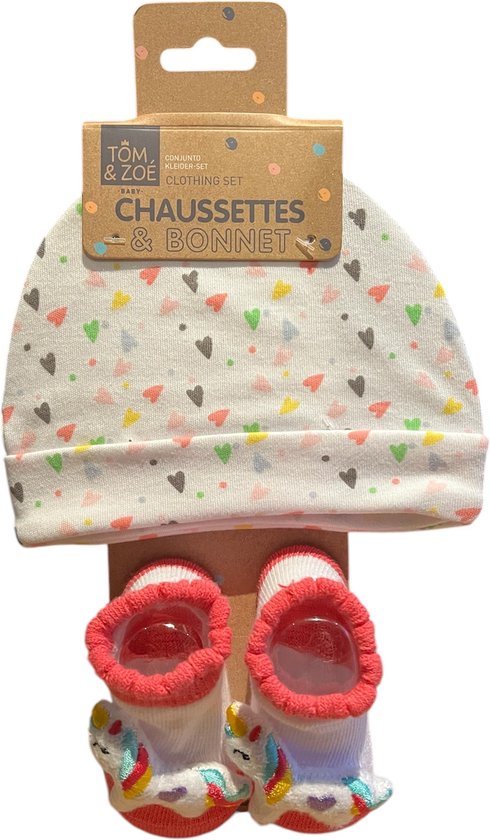 Tom en Zoe - Eenhoorn Baby sokjes met mutsje - 0 tot 6 maand - Geschenkset - meisjes