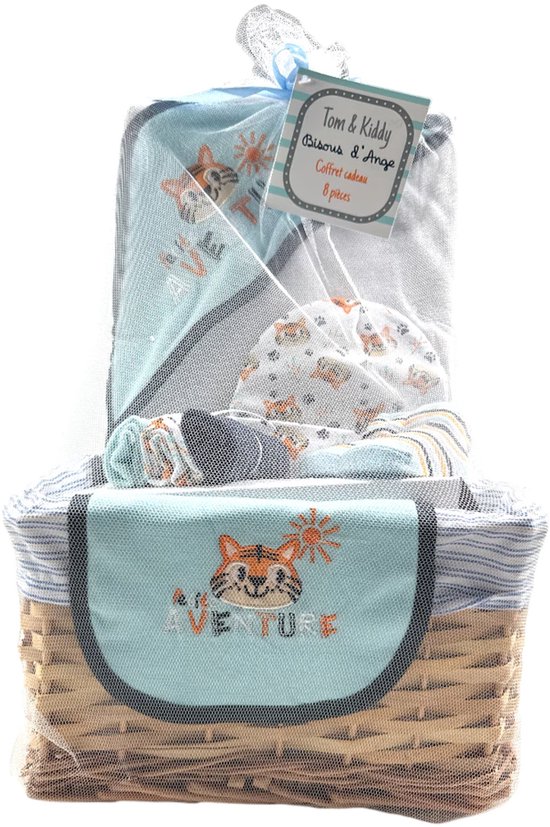 Tom Kids 8-delige geboortedoos, cadeau, baby, babyshower, blauw. van Merkloos