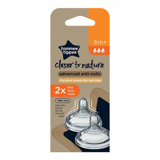 Tommee Tippee - Closer to Nature Fast Flow Teats Speen 6m+ - 2 x 2 stuks - Voordeelverpakking