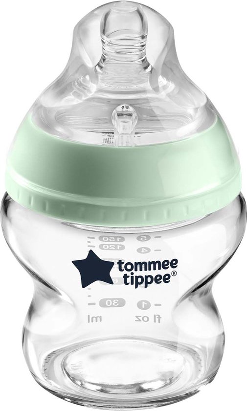 Tommee Tippee Closer to Nature- glazen zuigfles - langzame uitstroomsnelheid - anti-colic ventiel - 150 ml - verpakking van 1 stuk - doorzichtig van Tommee Tippee