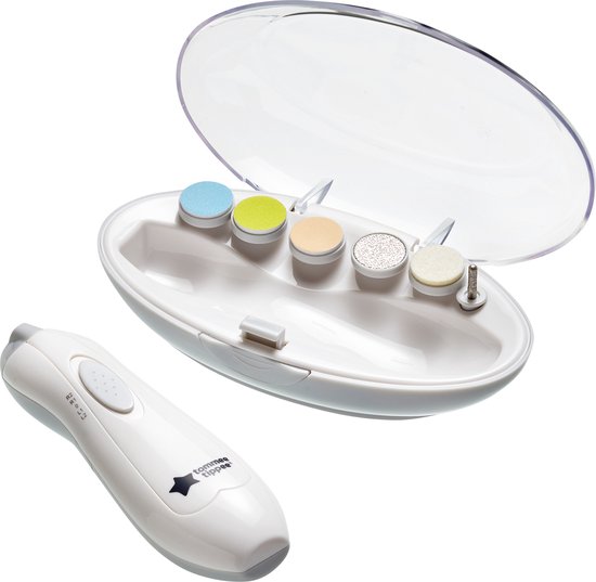 Tommee Tippee - Elektrische baby-nagelvijltrimmer - op batterijen werkende nagelknipper voor baby's - met ledlicht en zes vijlkoppen voor nagels van baby's en volwassenen van Tommee Tippee
