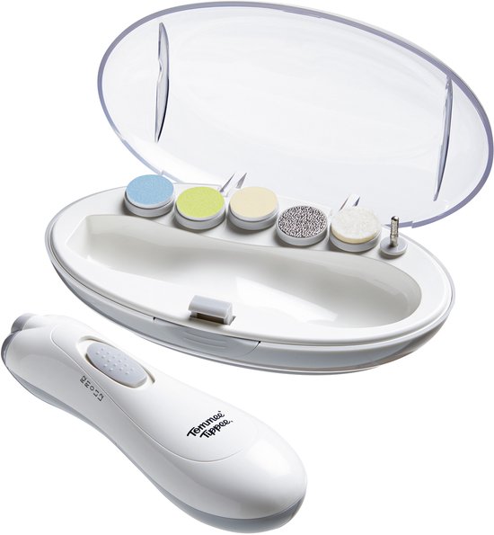 Tommee Tippee - Elektrische baby-nagelvijltrimmer - op batterijen werkende nagelknipper voor baby's - met ledlicht en zes vijlkoppen voor nagels van baby's en volwassenen van Tommee Tippee