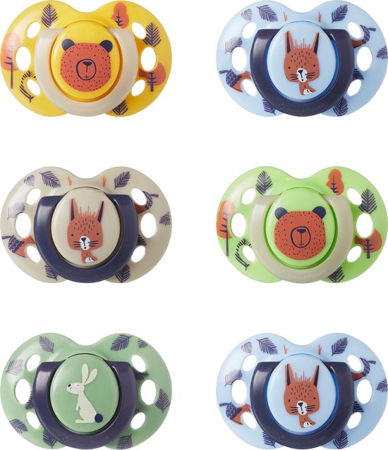 Tommee Tippee Fun Spenen, 6-18 maanden, set van 6, symmetrische siliconen speen, orthodontisch ontwerp, BPA-vrije fopspeen, ademende luchtgaten van Merkloos