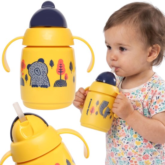 Tommee Tippee Gele beker met verzwaard rietje, drinkfles met handvatten VOOR WATER 300ml 6m+ BPA & BPS vrij