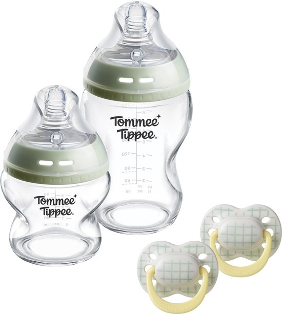 Tommee Tippee Geschenkset met glazen Natural Start babyflessen en fopspenen - 0m+