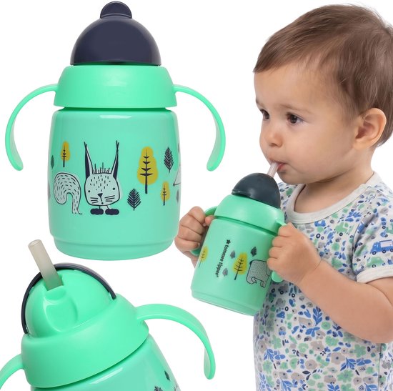 Tommee Tippee Groene beker met verzwaarde rietje, drinkfles met handvatten 300ml 6m+