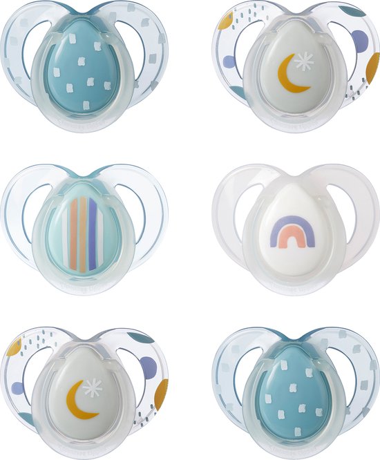 Tommee Tippee nachtspenen, symmetrisch orthodontisch ontwerp, BPA-vrij siliconen speen, 6-18m, verpakking van 6 stuks van TOM