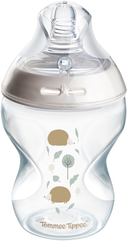 Tommee Tippee Natural Start Babyfles - set van 1 x 260ml baby fles - lage toevoersnelheid 0m+ - met egelmotief