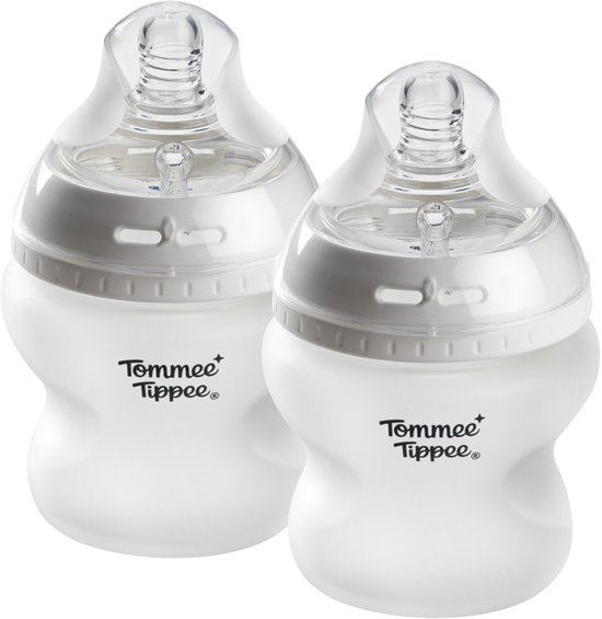 Tommee Tippee Natural Start glazen babyflessen met siliconecoating - set van 2 x 150ml baby flessen - extra lage toevoersnelheid 0m+