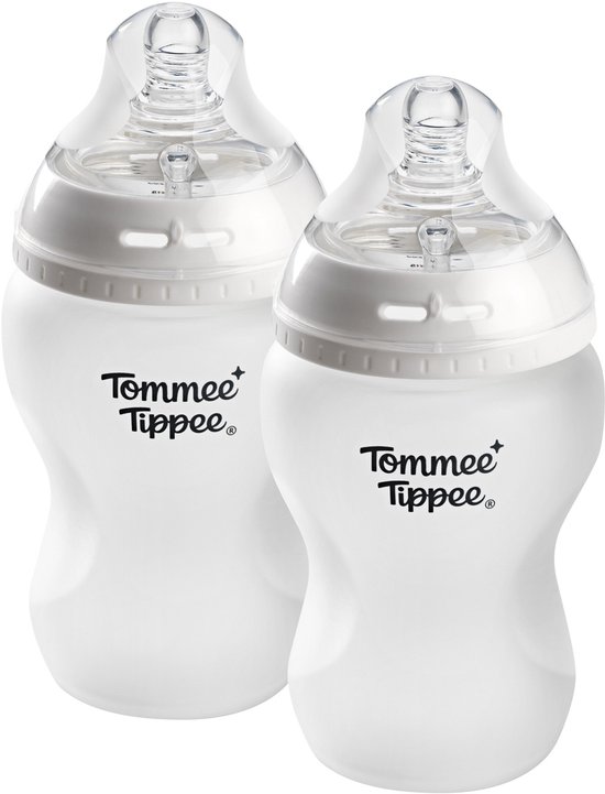 Tommee Tippee Natural Start glazen Babyflessen met siliconecoating- set van 2 x 250ml baby flessen - lage toevoersnelheid 0m+