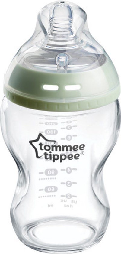 Tommee Tippee Natural Start glazen zuigfles, babyfles, tepelspeen met langzame uitstroomsnelheid en anti-koliekventiel, 250 ml, per stuk verpakt, doorzichtig van Tommee Tippee