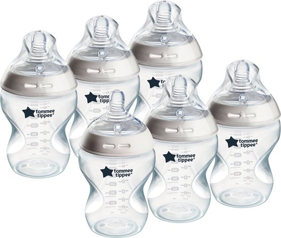 Tommee Tippee Natural Start zuigflessen - langzame uitstroomsnelheid - anti-colic ventiel - 260ml - verpakking van 6 stuks - gemengde kleuren van Tommee Tippee