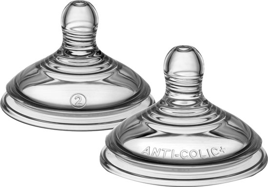 Tommee Tippee voedingsspenen, Advanced Anti-Colic Baby Bottle Teats, borst-gelijkend, zacht siliconen materiaal, gemiddelde stroomsnelheid, 3+ maanden, Baby Feeding Essentials, set van 2 van TOM