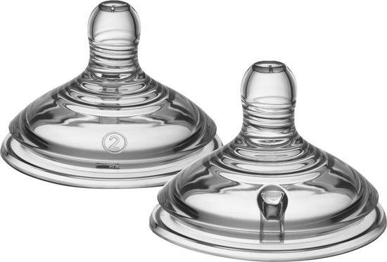 Tommee Tippee voedingsspenen, Natural Start Baby Bottle Teats, gemiddelde stroomsnelheid, 3+ maanden, borst-gelijkend voor natuurlijk zuigen, anti-koliek ventiel, zacht siliconen materiaal, Baby Feeding Essentials, set van 2 van Tommee Tippee