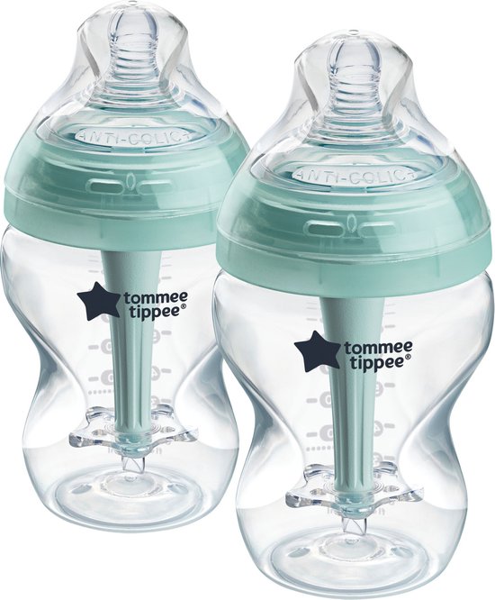 Tommee Tippee zuigflessen, Advanced Anti-Colic, 260 ml, tepelvormig voor natuurlijk zuigen, anti-koliek ventiel, zelfsteriliserend, verpakking van 2 stuks van Tommee Tippee