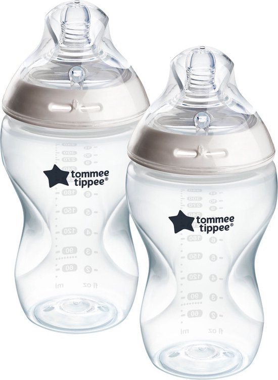 Tommee Tippee zuigflessen, Natural Start Anti-Colic, 340 ml, tepelvormig voor natuurlijk zuigen, anti-koliek ventiel, zelfsteriliserend, set van 2 van Tommee Tippee