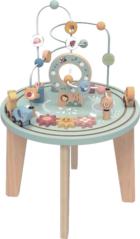 TOOKY TOY Activiteitentafel - FSC Hout - 7-Delige Speeltafel: Treinbaan en Kralenspiraal - Geschikt voor 2+ Jaar (Peuters) - Educatief & Montessori Speelgoed