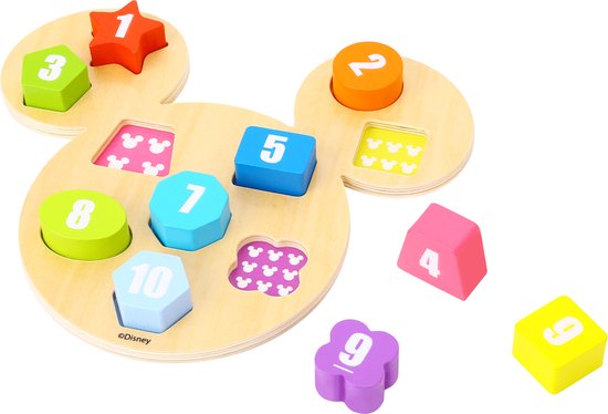 Tooky Toy Mickey Mouse Houten Getallenpuzzel 24 Maanden - Educatief Speelgoed - 11-delig van T