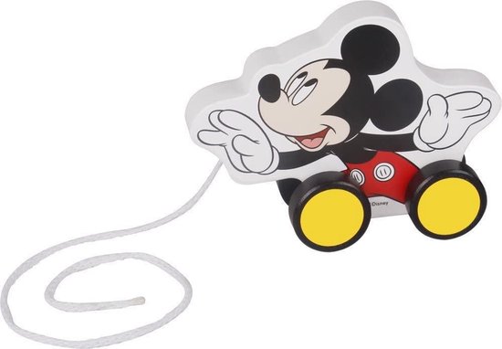 Tooky Toy Mickey Mouse Trekfiguur - Houten Speelgoed - Vanaf 18 Maanden - Wit/zwart van Tooky Toy