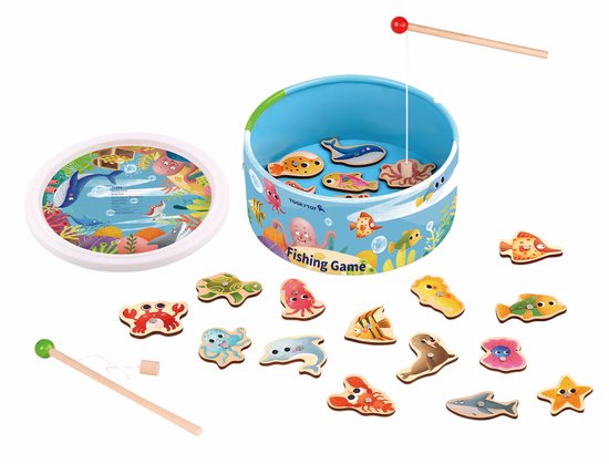 Tooky Toy - Vis Spel - Vang zoveel mogelijk Vissen - Stimulerend houten Montessori speelgoed - Duurzaam, Educatief en Creatief spel voor Kinderen om Zelfredzaamheid en Vaardigheden te Ontwikkelen van Tooky Toy