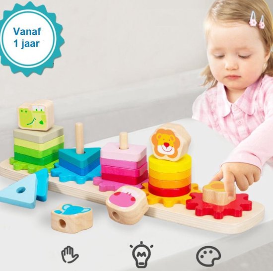 TopBright Grote Houten Rijgkralen met geluid & vormen en cijfers 20 delig - Leerspel Kleuren Herkennen - Lacing Beads - Kralenset - Kralen Sensory Rijgen - Hout Rijgkralen met cijfers- Lacing Beads - Rijgworm van T