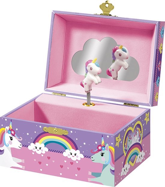 Totum Unicorn sieradendoosje, juwelenkistje muziekdoosje met geluid, draaiende unicorn en spiegel - cadeautip van Totum