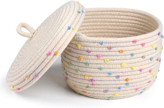 Touwmand Met Deksel - Decoratieve Opslagmand Voor Planten, Speelgoed, Babyspullen, Garen, Snacks Of Handdoeken - Geweven Katoenen Touw - Crèmekleur - 16 x 25 cm van Decoclico
