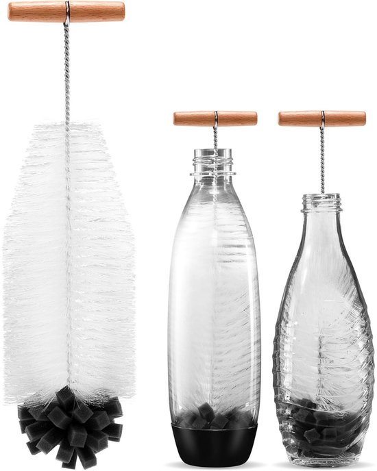 Tovbmup Borstel - 32,5 cm - Perfect geschikt voor SodaStream-flessen van glas en Duo-plastic - Met stevige haren en een zachte spons - Zorgt geschikt voor een krachtige reiniging zonder de fles te beschadigen van Merkloos