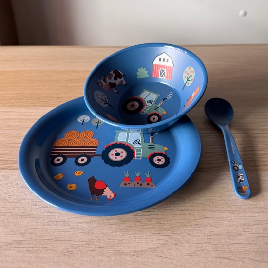 Tractor boerderij kinder servies set (bord, kom, en lepel) - Die Spiegelburg van Merkloos