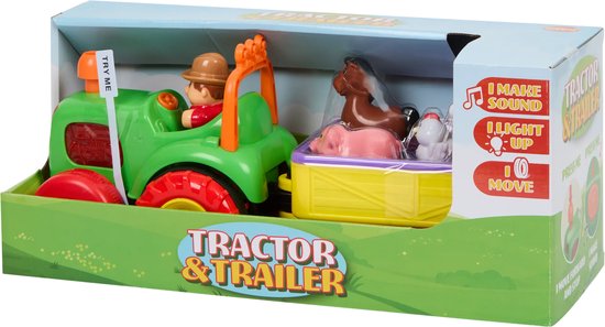 Tractor - Met aanhanger - Zelfrijdende tractor - Licht en geluid - Baby - 10+ maanden - incl. 3 AA-batterijen - Trekker - Speelgoed - VI Online Products van Merkloos