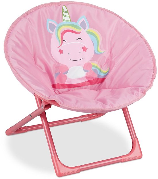 TRANKIELO® - Inklapbare kinderstoel met eenhoorn design – Roze moon chair voor binnen en buiten – 48x51x48 cm van TRANKIELO