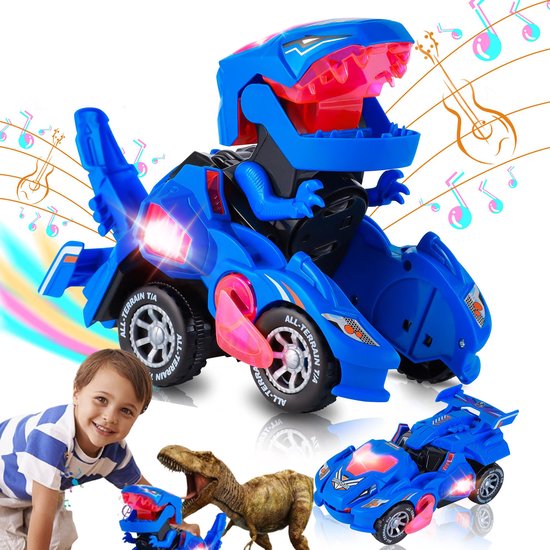 Transformerende auto met led-licht en muziek - Dinosaurus speelgoed - Cadeaus - Speelgoed voor jongens van 3-6 jaar - Rood van Iceplay