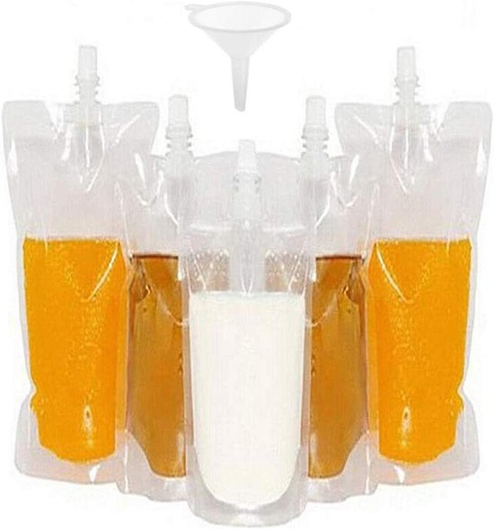 Transparante Smoothie Zakken - Set van 50 Stuks - Levensmiddelenkwaliteit - Herbruikbaar - 250ml - Ideaal voor Frozen Drinks - Zak Container met Lekvrije Sluiting - Inclusief Plastic Trechter