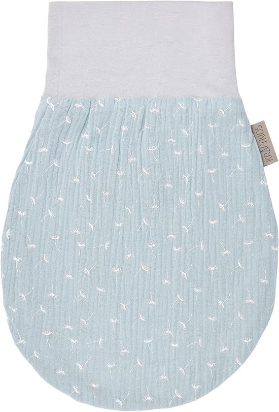 Trappelzak mousseline - Voetenzak baby - Warm en comfortabel - Handgemaakt in EU - 80 cm - Mint paardenbloemen