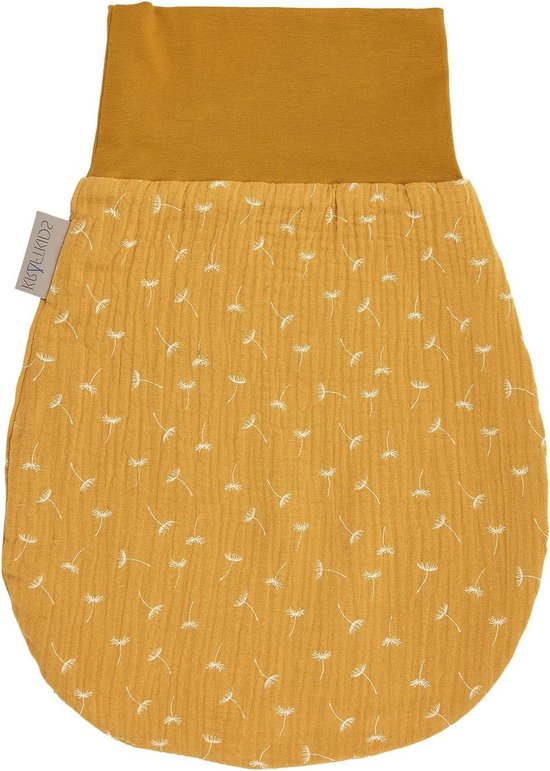 Trappelzak Mousseline - Voetenzak Baby - Warme Baby - Handgemaakt EU - 34 cm - Geel Paardenbloemen