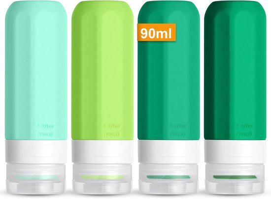 Travel Bottles voor Airplane - 4 Stuks - 90 ml - Silicone Waterproof Set - Kleine Lege Flesjes - Toerisme Accessoires voor Shampoo - Lotion - Douchegel - Crème - Cosmetica - Groen