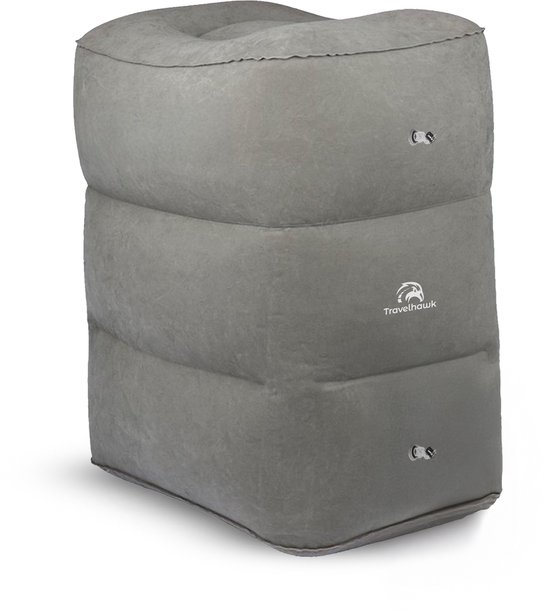 Travelhawk Opblaasbaar Vliegtuigbedje - Reiskussen - Voetkussen - Vliegtuig Bedje - Voetsteun - Voor Baby en Kinderen - 3 Standen - Auto/Trein/Bus - PVC - Grijs van Travelhawk