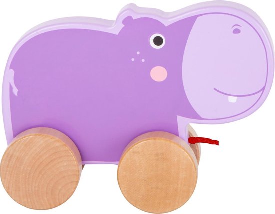 Trekfiguur / trekdier hout - Nijlpaard - Houten speelgoed vanaf 1 jaar van T