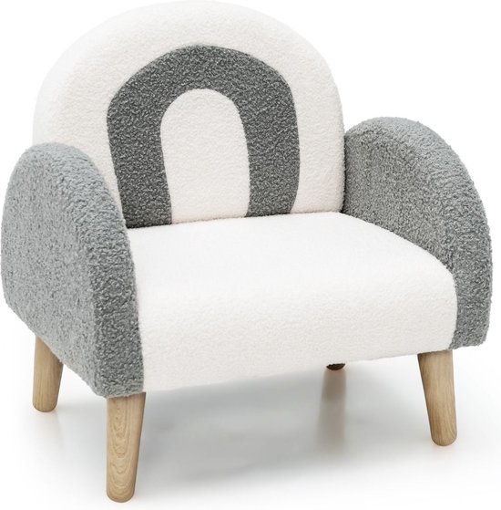 Trendmix Kinder Fauteuil Teddy Stof Grijs Regenboog - Kinderzetel - Lounge Stoel - 51 x 42 x 51 cm van T