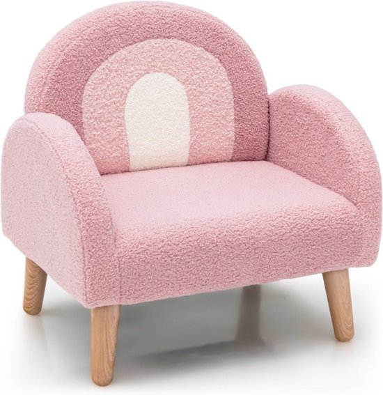 Trendmix Kinder Fauteuil Teddy Stof Roze Regenboog - Kinderzetel - Lounge Stoel - 51 x 42 x 51 cm van T