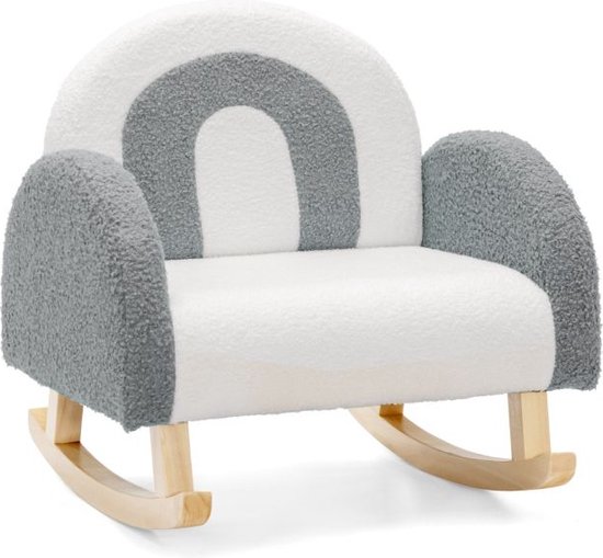 Trendmix Schommelstoel Kinderen Teddy Stof grijs regenboog - Kinderzetel - Schommelzitje - 50,8 x 49,5 x 50,8 cm van T
