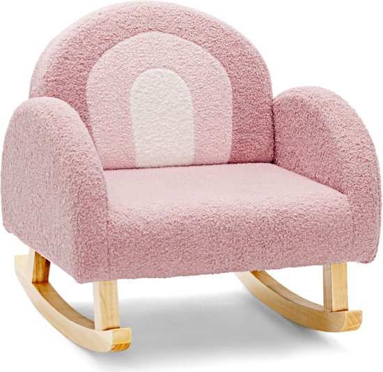 Trendmix Schommelstoel Kinderen Teddy Stof Roze regenboog - Kinderzetel - Schommelzitje - 50,8 x 49,5 x 50,8 cm van trendmix