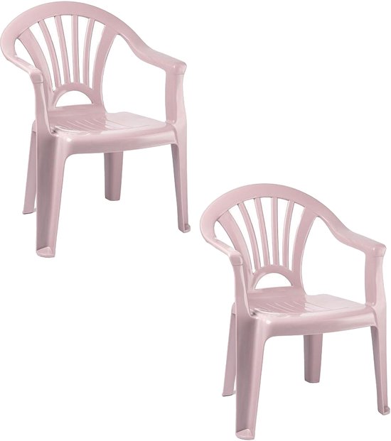 Trendoz Kinderstoel - 2x - kunststof - roze - 35 x 28 x 50 cm - tuin/camping/slaapkamer van Merkloos